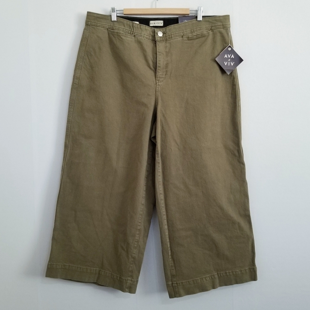 NWT Ava & Viv Olive Green High Rise Wide Leg Jeans Size 20